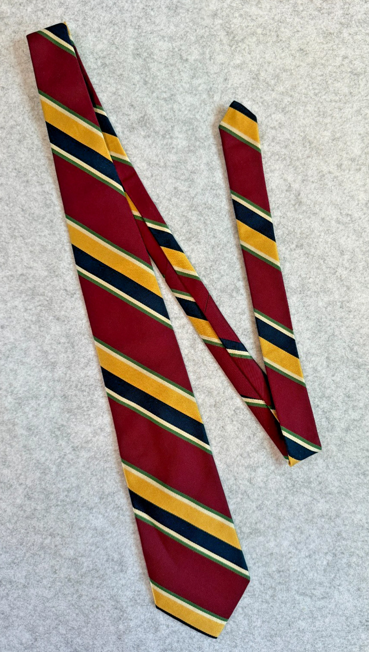 Lands' End 100% Silk Repp Stripe Tie Burgundy Gold Navy Green USA Classic